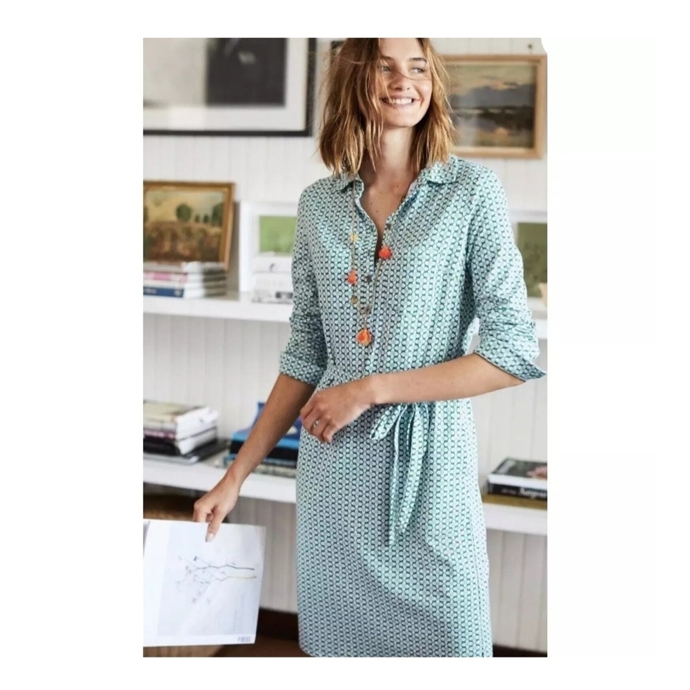 Boden Elegant Green and White Patterned Shirtdress Size 10R